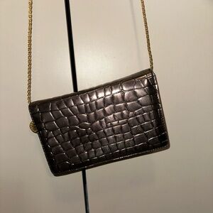 Stella McCartney Metallic Croc Embossed Faux Leather Crossbody Bag on Chain